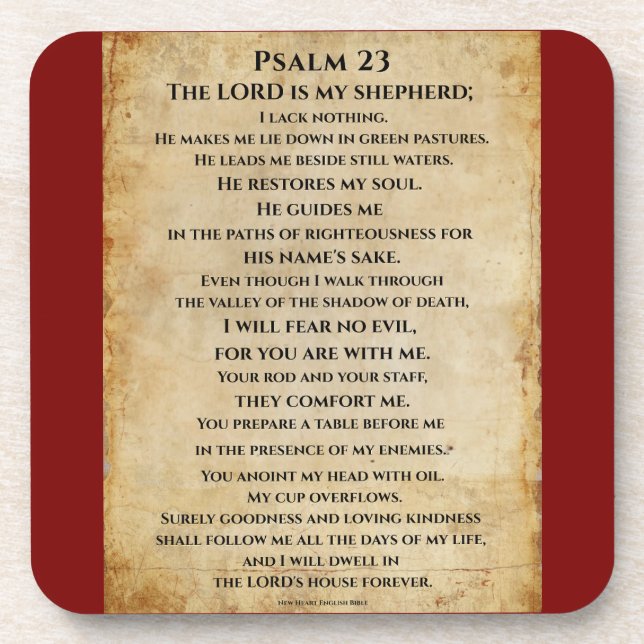 Psalm 23  { NHEB version.} Coaster (Front)