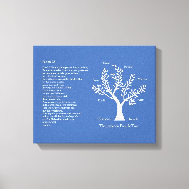 Psalm 23 NIV with Family Tree, Canvas Print (Front)