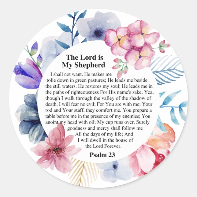 Psalm 23 NKJV The Lord is My Shepherd  Classic Round Sticker (Front)