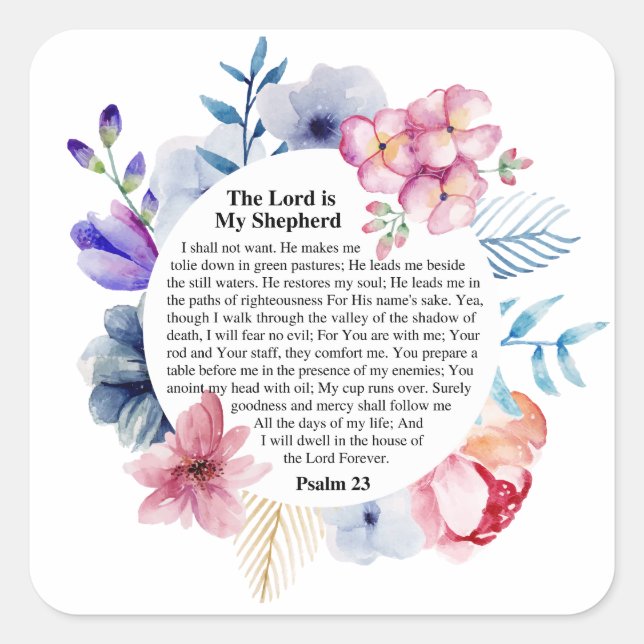Psalm 23 NKJV The Lord is My Shepherd  Square Sticker (Front)