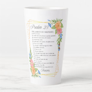 Psalm 23 NKJV Watercolor Botanical Bible Scripture Latte Mug