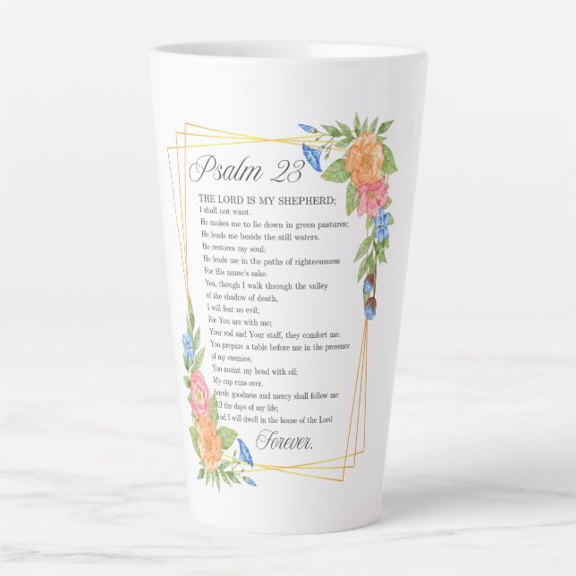 Psalm 23 NKJV Watercolor Botanical Bible Scripture Latte Mug (Front)