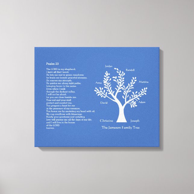 Psalm 23 NLT with Family Tree, Canvas Print (Front)