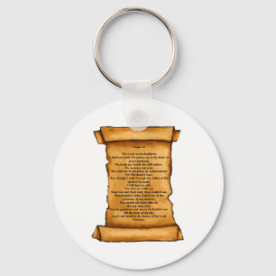 Psalm 23 on Old Scroll: Pastel Art: Scripture Key Ring