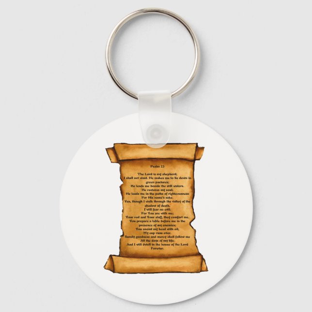 Psalm 23 on Old Scroll: Pastel Art: Scripture Key Ring (Front)