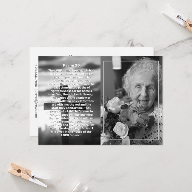 Psalm 23 Photo Cross Celebration of Life Funeral  Invitation (Front/Back In Situ)