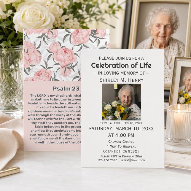 Psalm 23 Pink Floral Pattern Celebration Life  Invitation (Creator Uploaded)