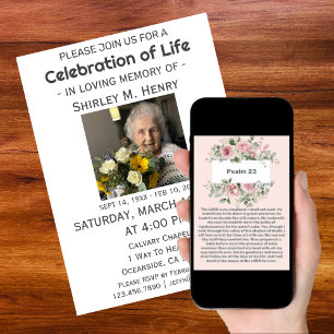 Psalm 23 Pink Peony Celebration Life Invitation