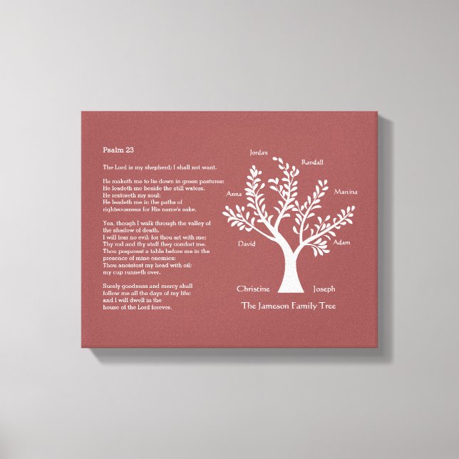 Psalm 23 plus Family Tree Canvas Print (Front)