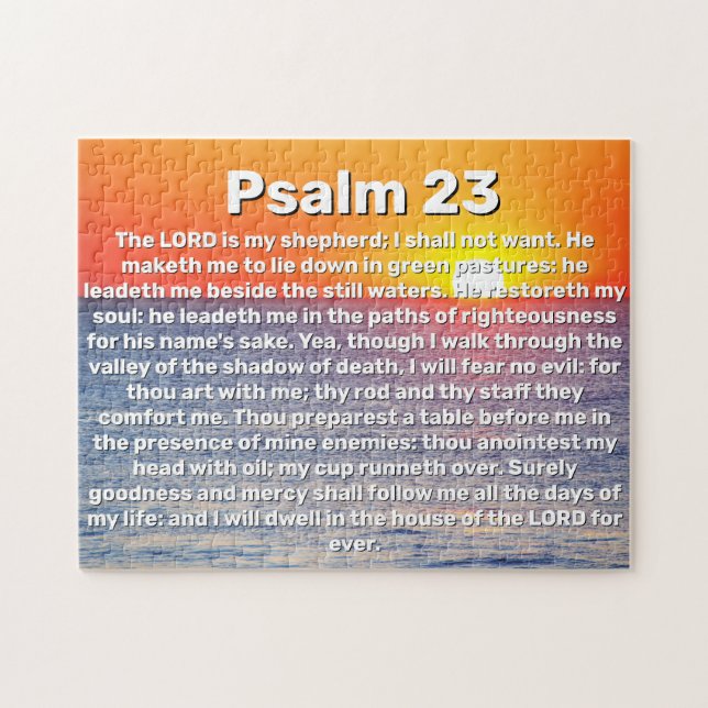 Psalm 23 Red Ocean Sunset Bible Verse Jigsaw Puzzle (Horizontal)