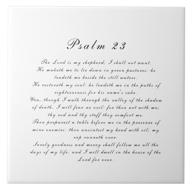 Psalm 23 Scripture Simple Elegant Black & White Tile (Front)