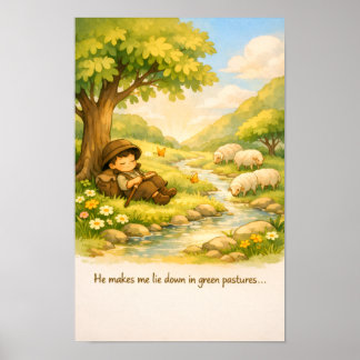 Psalm 23 Storybook Poster | Nursery wall Art