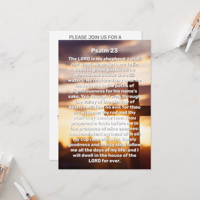 Psalm 23 Sun Cross Celebration of Life Funeral  Invitation (Front/Back In Situ)
