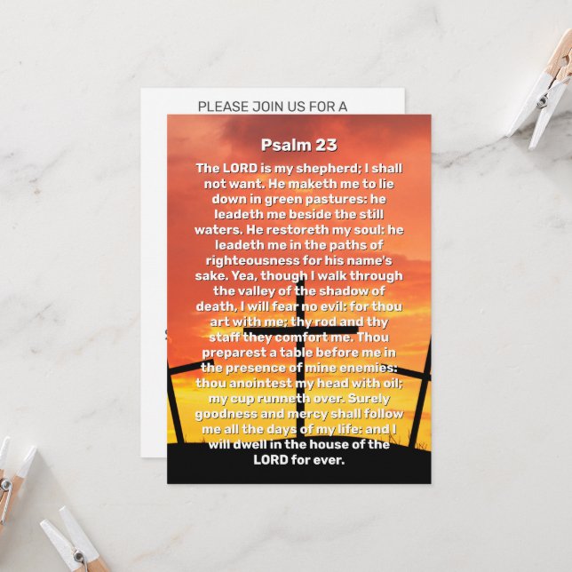 Psalm 23 Sunset Cross Celebration of Life Funeral  Invitation (Front/Back In Situ)