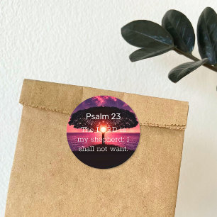 Psalm 23 Sunset Tree Classic Round Sticker
