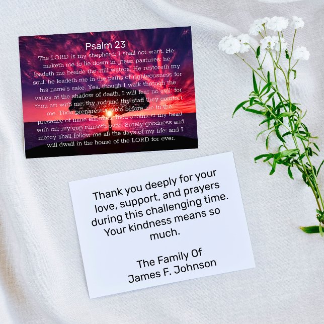 Psalm 23 Sunset Tree Sympathy Funeral Thank You Card (Creator Uploaded)