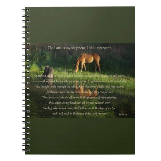Psalm 23 text with horse beside still waters notebook (Front)