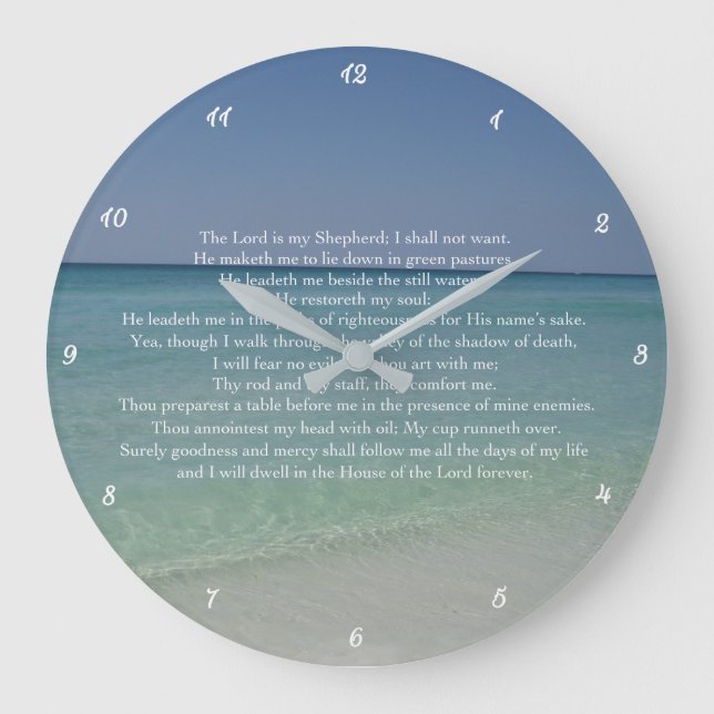 Psalm 23 The Lord is My Shepherd Beautiful Beach Large Clock (Front)