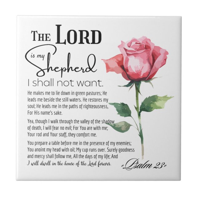 Psalm 23 The Lord is my Shepherd Flower Tile (Front)