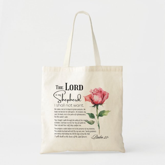 Psalm 23 The Lord is my Shepherd Flower Tote Bag (Front)