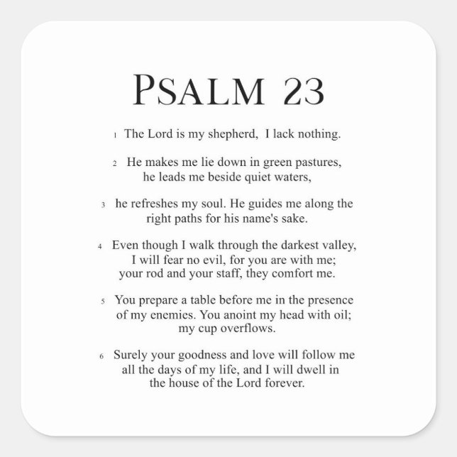 Psalm 23 The Lord is My Shepherd Square Sticker (Front)