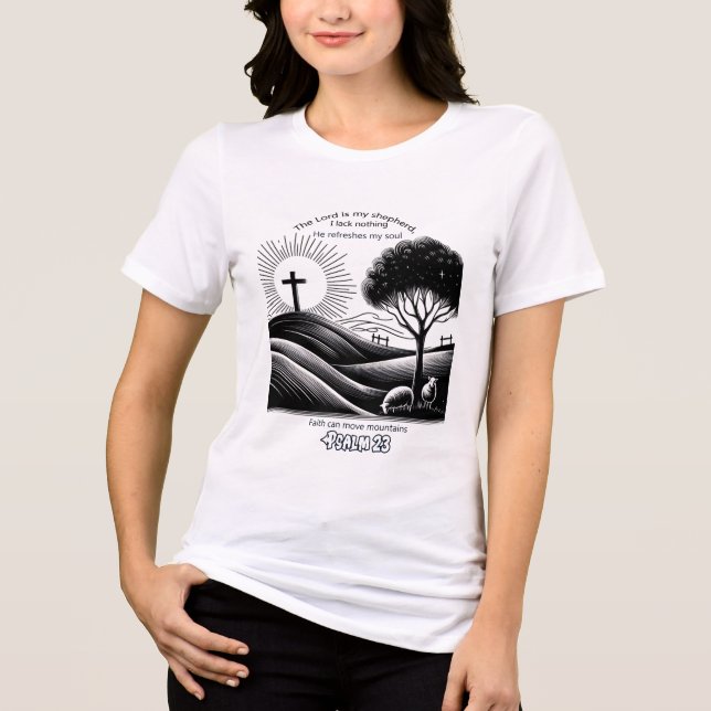 Psalm 23 Tranquil Shepherd Scene Tri-Blend Shirt (Front)