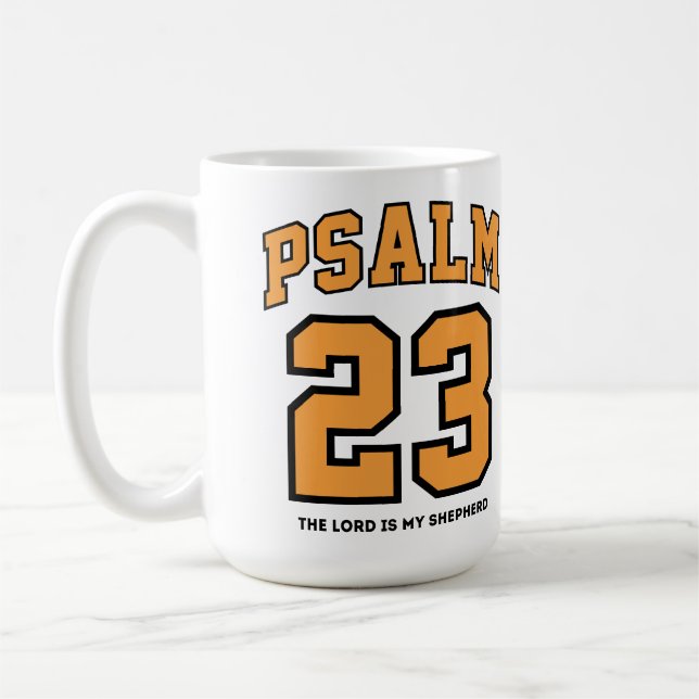 Psalm 23 Varsity Sports Gold Black Christian  Coffee Mug (Left)