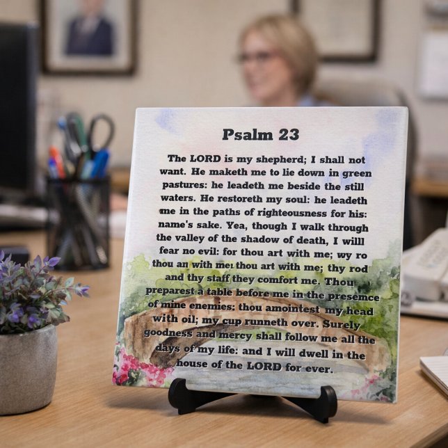 Psalm 23 Watercolor Bridge, pink flowers Tile (Creator Uploaded)