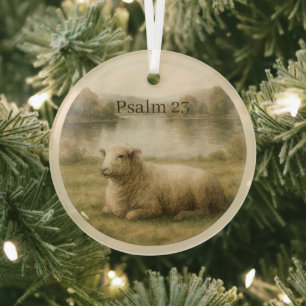 Psalm 23 Watercolor Sheep Peaceful Christmas Faith Glass Tree Decoration