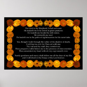 Psalm 23 with a Calendula Frame Poster