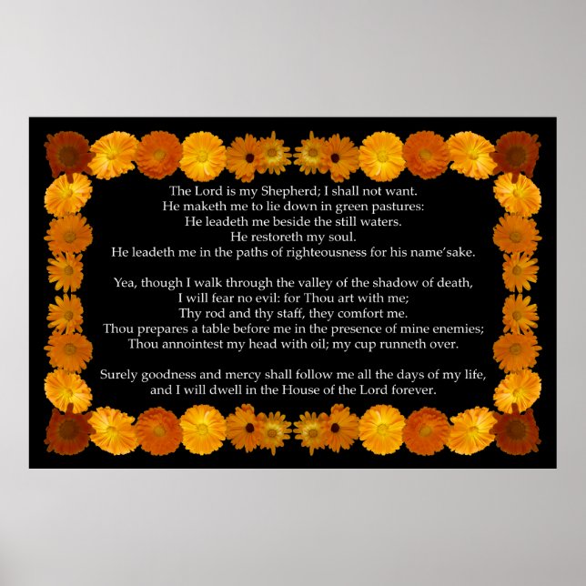 Psalm 23 with a Calendula Frame Poster (Front)