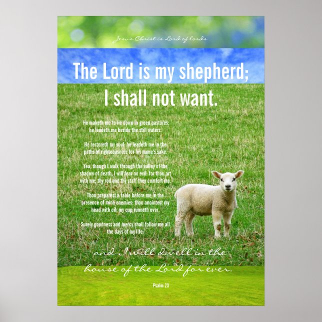 Psalm 23 with a lovely lamb, christian poster (Front)