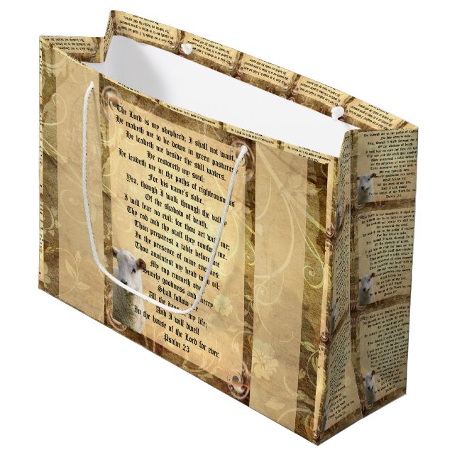 Psalm 23 with Lamb  Large Gift Bag (Front Angled)