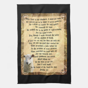 Psalm 23 with Lamb  Tea Towel