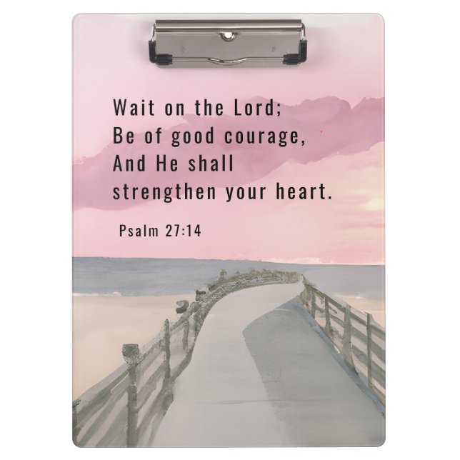Psalm 27:14 Wait on the Lord Bible Verse Ocean Clipboard (Front)