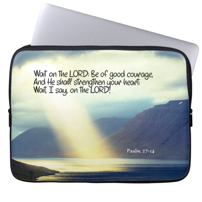 Psalm 27:14 Wait on the LORD Bible Verse Ocean Laptop Sleeve (Front)