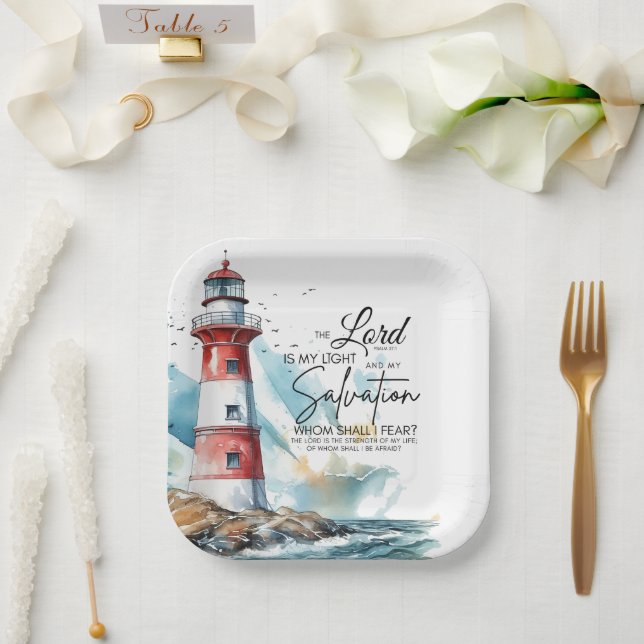 Psalm 27:1 Bible LORD is my Light and Salvation  Paper Plate (Wedding)