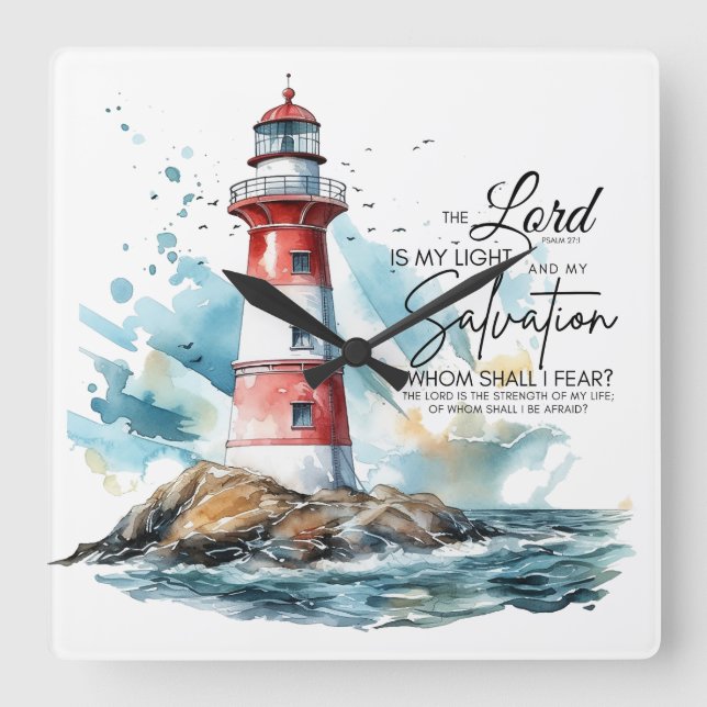 Psalm 27:1 Bible LORD is my Light and Salvation  Square Wall Clock (Front)