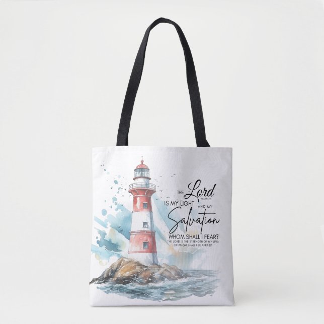Psalm 27:1 Bible LORD is my Light and Salvation Tote Bag (Front)