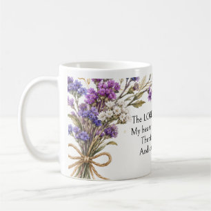Psalm 28:7 Bible Verse, Purple Lavender Floral Art Coffee Mug
