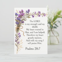 Psalm 28:7 Bible Verse, Purple Lavender Floral Art