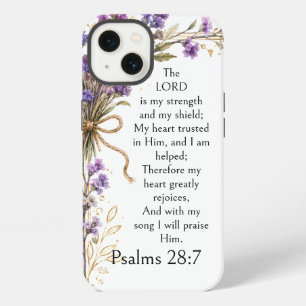 Psalm 28:7 Bible Verse, Purple Lavender Floral Art iPhone 13 Case