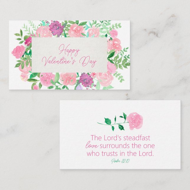 Psalm 32:10 Valentine Pink Floral Scripture Card (Front/Back)