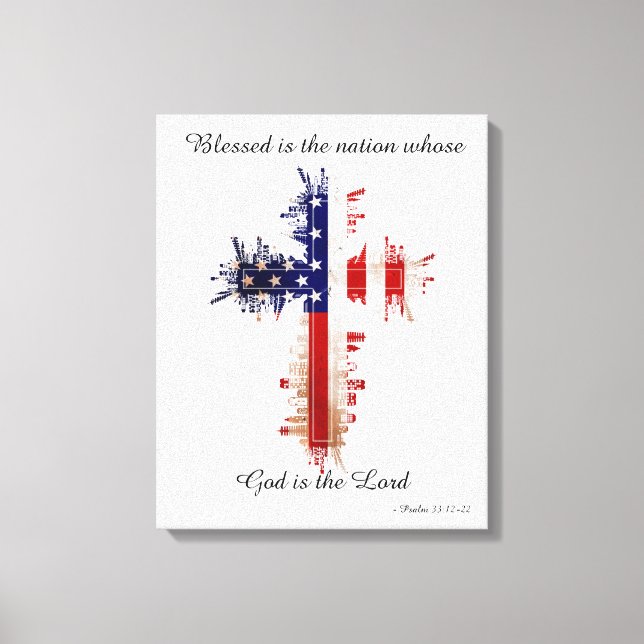 Psalm 33:12 American Flag Cross Canvas Print (Front)