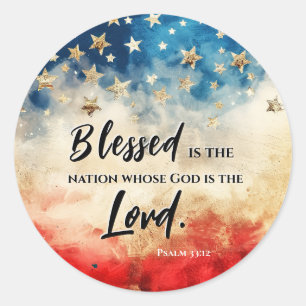 Psalm 33:12 Blessed is the Nation USA Flag Bible Classic Round Sticker