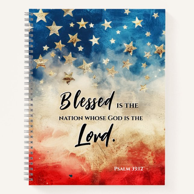 Psalm 33:12 Blessed is the Nation USA Flag Bible  Notebook (Front)