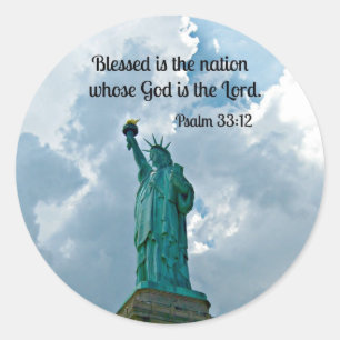 Psalm 33:12 classic round sticker
