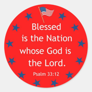 Psalm 33:12 (Patriotic) Classic Round Sticker