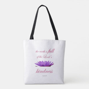 psalm 33 purple lotus kindness tote bag