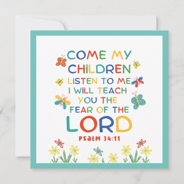 Psalm 34:11 cute bible verse for kids (Front)